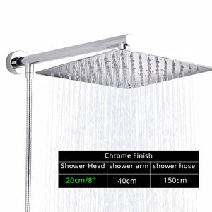 Rozin Black Ultrathin Rainfall Shower Head Wall Mounted Shower Arm Bracket Bar 150cm Shower Hose Bathroom Faucet Set