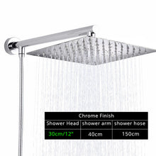 Load image into Gallery viewer, Rozin Black Ultrathin Rainfall Shower Head Wall Mounted Shower Arm Bracket Bar 150cm Shower Hose Bathroom Faucet Set
