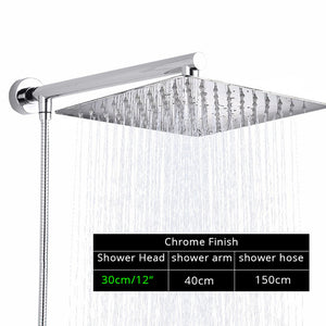 Rozin Black Ultrathin Rainfall Shower Head Wall Mounted Shower Arm Bracket Bar 150cm Shower Hose Bathroom Faucet Set