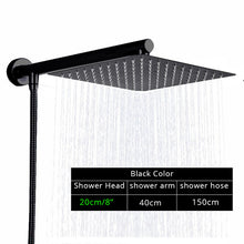 Load image into Gallery viewer, Rozin Black Ultrathin Rainfall Shower Head Wall Mounted Shower Arm Bracket Bar 150cm Shower Hose Bathroom Faucet Set