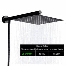 Load image into Gallery viewer, Rozin Black Ultrathin Rainfall Shower Head Wall Mounted Shower Arm Bracket Bar 150cm Shower Hose Bathroom Faucet Set
