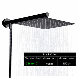 Rozin Black Ultrathin Rainfall Shower Head Wall Mounted Shower Arm Bracket Bar 150cm Shower Hose Bathroom Faucet Set