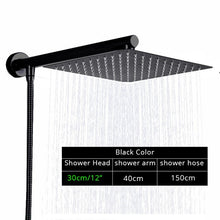 Load image into Gallery viewer, Rozin Black Ultrathin Rainfall Shower Head Wall Mounted Shower Arm Bracket Bar 150cm Shower Hose Bathroom Faucet Set