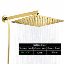Load image into Gallery viewer, Rozin Black Ultrathin Rainfall Shower Head Wall Mounted Shower Arm Bracket Bar 150cm Shower Hose Bathroom Faucet Set