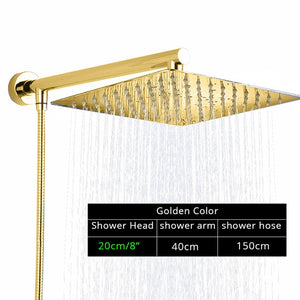 Rozin Black Ultrathin Rainfall Shower Head Wall Mounted Shower Arm Bracket Bar 150cm Shower Hose Bathroom Faucet Set