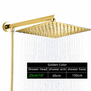 Rozin Black Ultrathin Rainfall Shower Head Wall Mounted Shower Arm Bracket Bar 150cm Shower Hose Bathroom Faucet Set