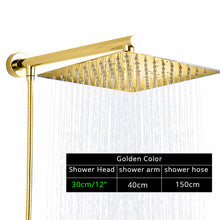 Load image into Gallery viewer, Rozin Black Ultrathin Rainfall Shower Head Wall Mounted Shower Arm Bracket Bar 150cm Shower Hose Bathroom Faucet Set