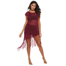 Cargar imagen en el visor de la galería, Vestidos playeros para mujer, Túnica de red de rejilla con borlas largas, traje de baño envolvente, Bikini negro, vestido de baño 2020 de talla grande S- XL