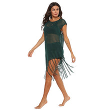 Cargar imagen en el visor de la galería, Vestidos playeros para mujer, Túnica de red de rejilla con borlas largas, traje de baño envolvente, Bikini negro, vestido de baño 2020 de talla grande S- XL