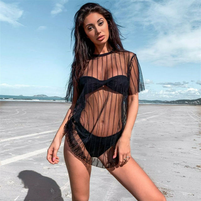 Verano mujer playa vestidos y túnica Sexy malla transparente Bikini playa cubrir traje de baño suelto Bikini Tops traje de baño 2020 nuevo