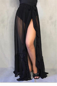 Sexy mujer malla transparente playa Bikini cubrir Ups vacaciones protector solar Wrap falda 2020 nuevo RufflesDot alta cintura Split Bikini cubrir