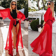 Cargar imagen en el visor de la galería, Verano mujer traje de baño Bikini cubrir Sexy playa cubrir Ups gasa vestido largo elegante sólido playa traje de baño túnica caftán