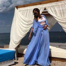 Cargar imagen en el visor de la galería, Verano mujer traje de baño Bikini cubrir Sexy playa cubrir Ups gasa vestido largo elegante sólido playa traje de baño túnica caftán
