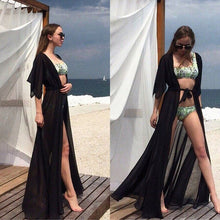Cargar imagen en el visor de la galería, Verano mujer traje de baño Bikini cubrir Sexy playa cubrir Ups gasa vestido largo elegante sólido playa traje de baño túnica caftán