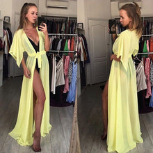 Cargar imagen en el visor de la galería, Verano mujer traje de baño Bikini cubrir Sexy playa cubrir Ups gasa vestido largo elegante sólido playa traje de baño túnica caftán