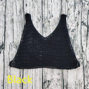Hand Crochet Sexy Beach Bikini cover up deep v at the front and back Top Swim Trousers Long Hot pants