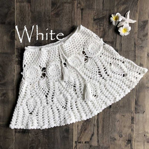 2019 New Sexy Crochet Tassel Beach Skirt Cotton Swimsuit Fused Skirt Casual Beach Running Lace See Through Slim Mini Skirts