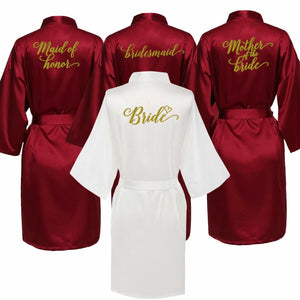 sexy Burgundy robe bride kimono satin robe women Bathrobe wedding robe sister mother of the bride groom bridesmaid robes