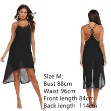 Cargar imagen en el visor de la galería, Vestidos playeros para mujer, Túnica de red de rejilla con borlas largas, traje de baño envolvente, Bikini negro, vestido de baño 2020 de talla grande S- XL