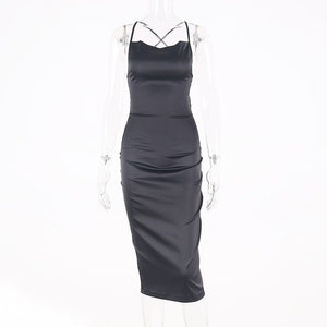 Dulzura neon satin lace up 2020 summer women bodycon long midi dress sleeveless backless elegant party outfits sexy club clothes