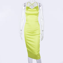 Charger l&#39;image dans la galerie, Dulzura neon satin lace up 2020 summer women bodycon long midi dress sleeveless backless elegant party outfits sexy club clothes