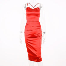 Charger l&#39;image dans la galerie, Dulzura neon satin lace up 2020 summer women bodycon long midi dress sleeveless backless elegant party outfits sexy club clothes