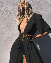 Charger l&#39;image dans la galerie, Bikini Cover up Solid Hollow out Beach Dress Summer Chiffon Swimwear Women Long Sleeve Bathing Suit Cover up Sexy Swimsuit tunic