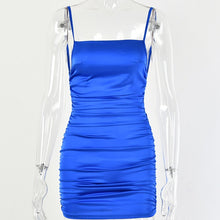 Cargar imagen en el visor de la galería, Artículo Spaghetti sangle Mini robe en Satin femmes Sexy dos nu croix pansement moulante robe de soirée plissée Stretch courte robe de Club