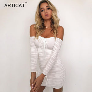 Articat mujeres Otoño Invierno vendaje vestido mujeres 2020 Sexy fuera del hombro manga larga ajustado elástico ceñido al cuerpo Vestidos de fiesta Vestidos