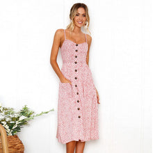 Cargar imagen en el visor de la galería, 2019 nouvelles femmes imprimer fleur rayure longue robe Sexy col en v sans manches bouton plage décontracté Boho robe Midi grande taille 3XL vestidos