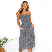 Cargar imagen en el visor de la galería, 2019 nouvelles femmes imprimer fleur rayure longue robe Sexy col en v sans manches bouton plage décontracté Boho robe Midi grande taille 3XL vestidos