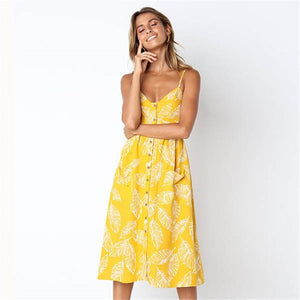 2019 nouvelles femmes imprimer fleur rayure longue robe Sexy col en v sans manches bouton plage décontracté Boho robe Midi grande taille 3XL vestidos