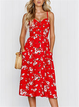 Cargar imagen en el visor de la galería, 2019 nouvelles femmes imprimer fleur rayure longue robe Sexy col en v sans manches bouton plage décontracté Boho robe Midi grande taille 3XL vestidos
