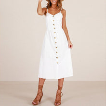 Cargar imagen en el visor de la galería, 2019 nouvelles femmes imprimer fleur rayure longue robe Sexy col en v sans manches bouton plage décontracté Boho robe Midi grande taille 3XL vestidos