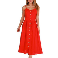 Cargar imagen en el visor de la galería, 2019 nouvelles femmes imprimer fleur rayure longue robe Sexy col en v sans manches bouton plage décontracté Boho robe Midi grande taille 3XL vestidos