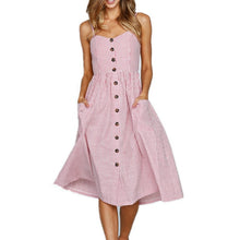 Cargar imagen en el visor de la galería, 2019 nouvelles femmes imprimer fleur rayure longue robe Sexy col en v sans manches bouton plage décontracté Boho robe Midi grande taille 3XL vestidos
