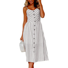 Cargar imagen en el visor de la galería, 2019 nouvelles femmes imprimer fleur rayure longue robe Sexy col en v sans manches bouton plage décontracté Boho robe Midi grande taille 3XL vestidos