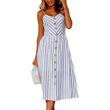 Cargar imagen en el visor de la galería, 2019 nouvelles femmes imprimer fleur rayure longue robe Sexy col en v sans manches bouton plage décontracté Boho robe Midi grande taille 3XL vestidos