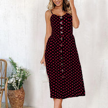 Cargar imagen en el visor de la galería, 2019 nouvelles femmes imprimer fleur rayure longue robe Sexy col en v sans manches bouton plage décontracté Boho robe Midi grande taille 3XL vestidos