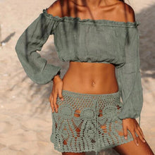 Cargar imagen en el visor de la galería, Ropa de playa de verano, cubierta de Bikini, manga larga, sin hombros, corpiño, Top corto, traje de baño, moda 2020, nueva dama, traje de baño puro, cubierta