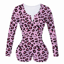 Load image into Gallery viewer, Sexy Women Bodysuit Long Sleeve Deep V Neck Bodycon Slim Leotard Bodysuit Button Short Pajama Women Sleepwear Jumpsuit Lingerie
