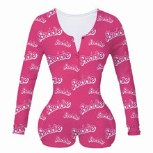 Load image into Gallery viewer, Sexy Women Bodysuit Long Sleeve Deep V Neck Bodycon Slim Leotard Bodysuit Button Short Pajama Women Sleepwear Jumpsuit Lingerie