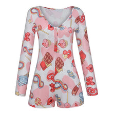 Load image into Gallery viewer, Sexy Women Bodysuit Long Sleeve Deep V Neck Bodycon Slim Leotard Bodysuit Button Short Pajama Women Sleepwear Jumpsuit Lingerie
