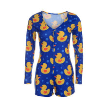 Load image into Gallery viewer, Sexy Women Bodysuit Long Sleeve Deep V Neck Bodycon Slim Leotard Bodysuit Button Short Pajama Women Sleepwear Jumpsuit Lingerie