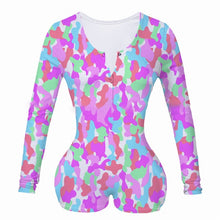 Load image into Gallery viewer, Sexy Women Bodysuit Long Sleeve Deep V Neck Bodycon Slim Leotard Bodysuit Button Short Pajama Women Sleepwear Jumpsuit Lingerie