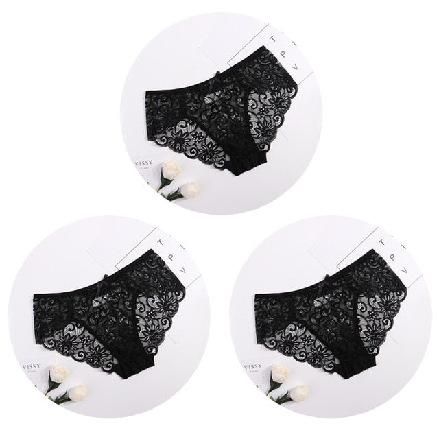 ¡3 piezas/paquete! Bragas de encaje sexy para mujer, ropa interior, calzoncillos de encaje SML XL, lencería suave con lazo Floral transparente