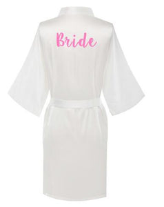new bride bridesmaid robe with white black letters mother sister of the bride wedding gift bathrobe kimono satin robes