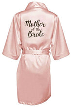 Load image into Gallery viewer, new bride bridesmaid robe with white black letters mother sister of the bride wedding gift bathrobe kimono satin robes