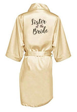 Load image into Gallery viewer, new bride bridesmaid robe with white black letters mother sister of the bride wedding gift bathrobe kimono satin robes