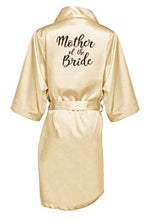 Load image into Gallery viewer, new bride bridesmaid robe with white black letters mother sister of the bride wedding gift bathrobe kimono satin robes